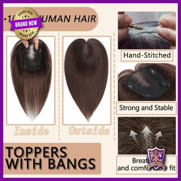 Real Human Hair Topper with Bangs for Thinning Hair, 12 Inch Clip-In main image 4